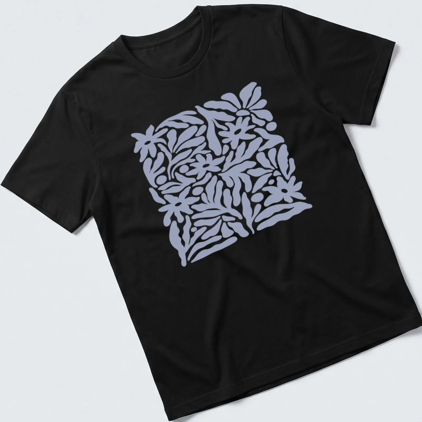 Abstract floral pattern with light blue flowers on a — printed on a unisex t-shirt