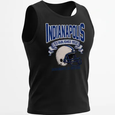 Vintage Indianapolis football helmet with established text. — printed on a tank top