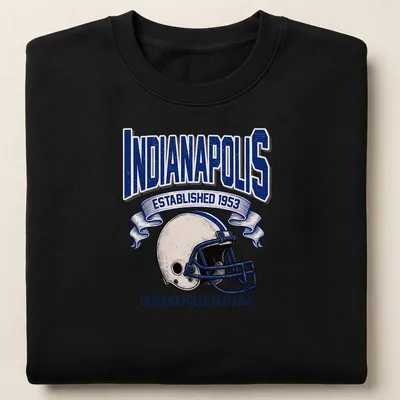 Vintage Indianapolis football helmet with established text. — printed on a unisex sweatshirt