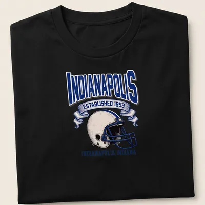 Vintage Indianapolis football helmet with established text.