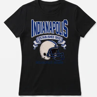 Vintage Indianapolis football helmet with established text. — printed on a women's shirt