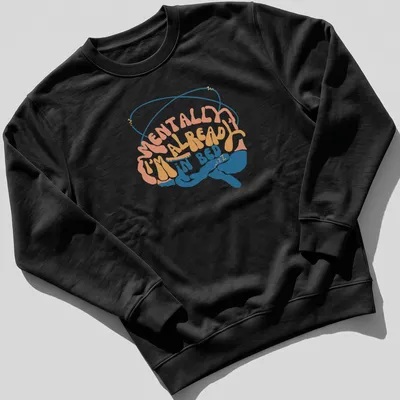 Retro T-shirt with colorful brain design and text about being in bed — printed on a unisex sweatshirt