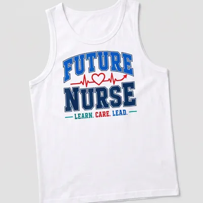 Motivational t-shirt with collegiate text for future nurses in bold typography. — printed on a tank top