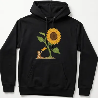 Vintage botanical toddler t-shirt with a giant sunflower and text that says Watch Me Grow — printed on a unisex hoodie