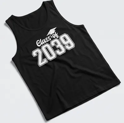 Bold modern typography Graduation Class of 2039 T-Shirt in black on white — printed on a tank top