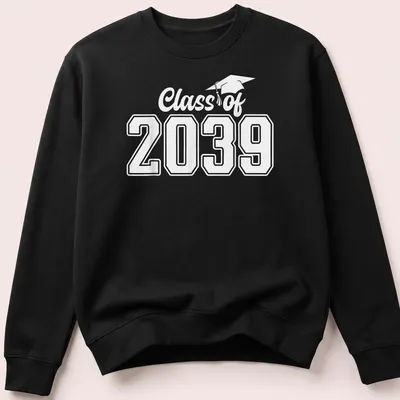 Bold modern typography Graduation Class of 2039 T-Shirt in black on white — printed on a unisex sweatshirt