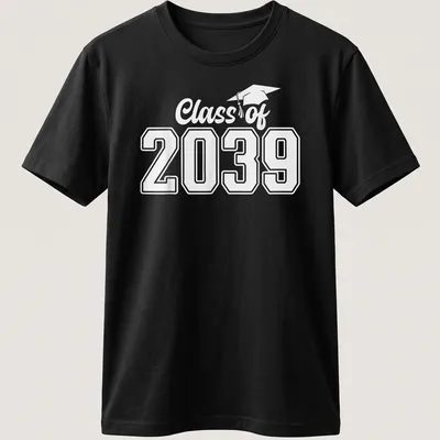 Bold modern typography Graduation Class of 2039 T-Shirt in black on white