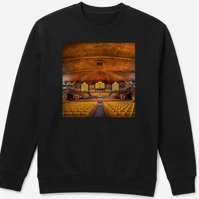 Photorealistic depiction of Great Auditorium Church interior with text 'TO THE LORD 60 BE YE' — printed on a unisex sweatshirt