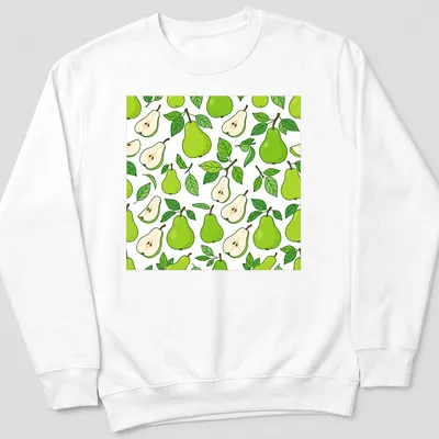 Kawaii style t-shirt featuring a pattern of green pears and leaves — printed on a unisex sweatshirt