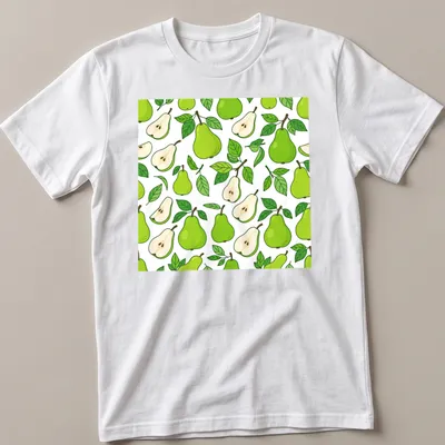 Kawaii style t-shirt featuring a pattern of green pears and leaves