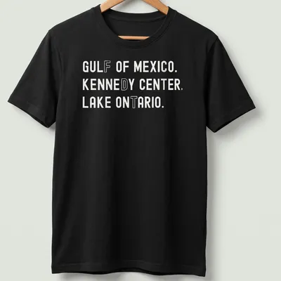 Vintage retro t-shirt featuring Gulf of Mexico, Kennedy Center, and Lake Ontario text