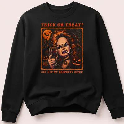 Vintage comic-style shirt with a doll face, glass, and cigarette. — printed on a unisex sweatshirt