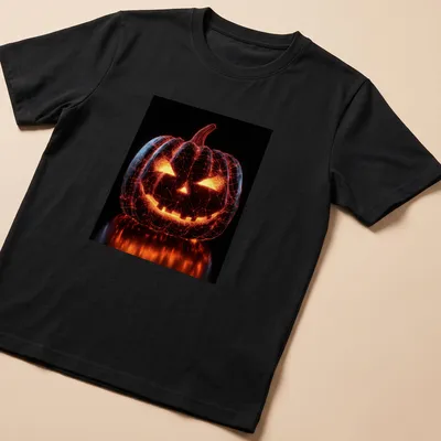 3D wireframe pumpkin design in orange, black, and yellow for Halloween