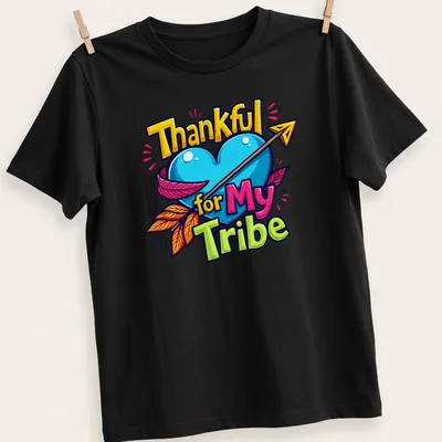 Colorful cartoon heart with arrow and text 'Thankful for My Tribe'