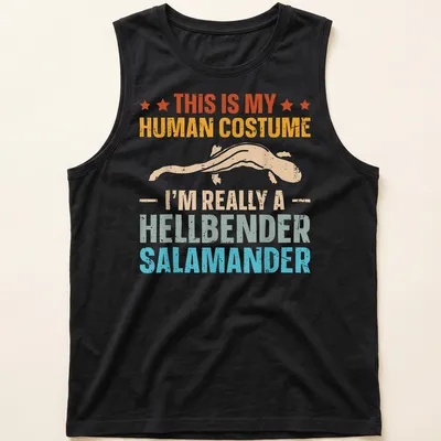 Vintage distressed shirt featuring a hellbender salamander with humorous text — printed on a tank top