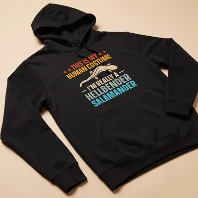 Vintage distressed shirt featuring a hellbender salamander with humorous text — printed on a unisex hoodie
