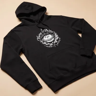 Hobbit-themed shirt with whimsical Hobbit Pies text — printed on a unisex hoodie