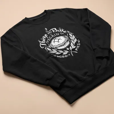 Hobbit-themed shirt with whimsical Hobbit Pies text — printed on a unisex sweatshirt