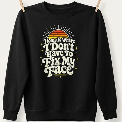 Retro distressed shirt with sunrise and text about comfort at home — printed on a unisex sweatshirt