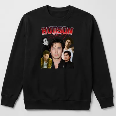Retro styled t-shirt featuring the name Hudson Williams in red, black, and white. — printed on a unisex sweatshirt