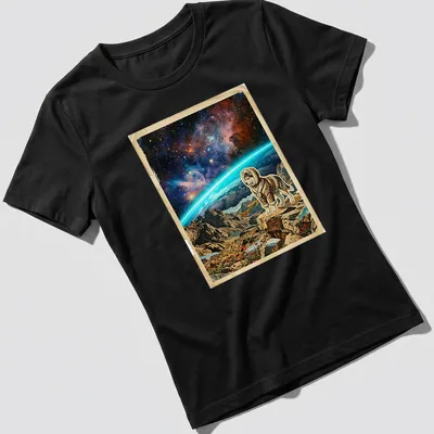 Vintage cosmic art featuring a husky and the text 'Mapping The Cosmic Horizon' in various colors. — printed on a women's shirt