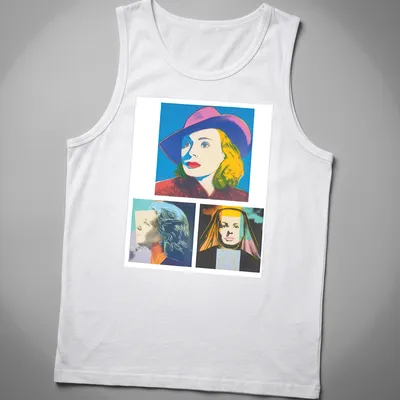 Pop Art portrait of Ingrid Bergman with vibrant colors and signature text — printed on a tank top