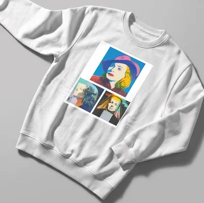 Pop Art portrait of Ingrid Bergman with vibrant colors and signature text — printed on a unisex sweatshirt