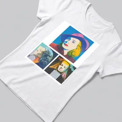 Pop Art portrait of Ingrid Bergman with vibrant colors and signature text — printed on a women's shirt