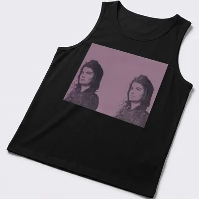 Pop Art t-shirt featuring Jacqueline Kennedy in purple, black, and white — printed on a tank top
