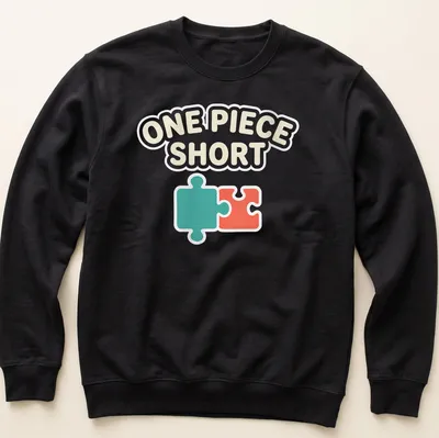 Playful illustration of a jigsaw puzzle piece with text One Piece Short — printed on a unisex sweatshirt