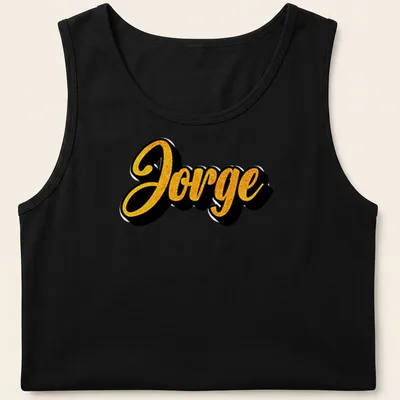 Gold and black T-shirt featuring the name Jorge in bold script — printed on a tank top