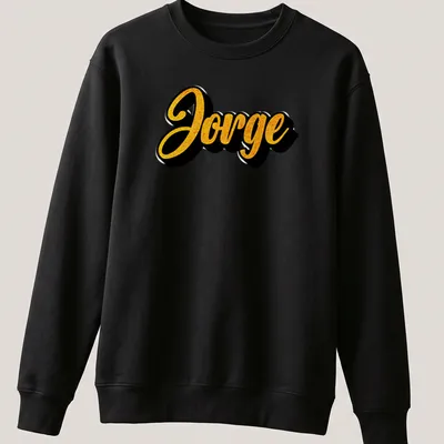 Gold and black T-shirt featuring the name Jorge in bold script — printed on a unisex sweatshirt