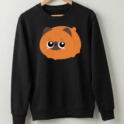 Kawaii orange cat graphic with big eyes in orange, brown, black, and white — printed on a unisex sweatshirt