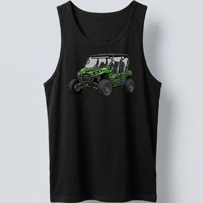 Illustration of a Kawasaki Teryx4 S LE UTV in green and black — printed on a tank top