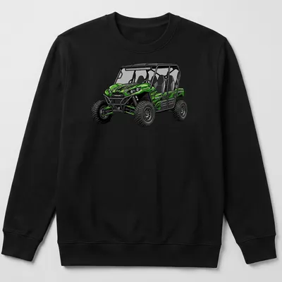 Illustration of a Kawasaki Teryx4 S LE UTV in green and black — printed on a unisex sweatshirt