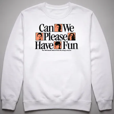 Bold graphic Kings of Leon album t-shirt in black, white, and orange — printed on a unisex sweatshirt