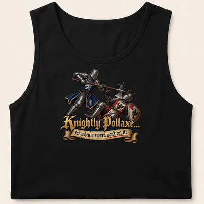 Medieval illustration of knights with pollaxes and vibrant colors. — printed on a tank top