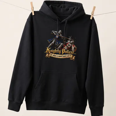 Medieval illustration of knights with pollaxes and vibrant colors. — printed on a unisex hoodie