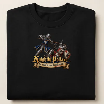 Medieval illustration of knights with pollaxes and vibrant colors. — printed on a unisex sweatshirt