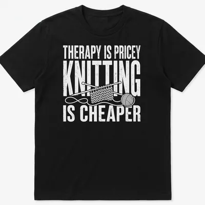Bold typography t-shirt with humorous knitting statement in white