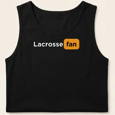 Bold typography Lacrosse Fan T-shirt in black, orange, and white — printed on a tank top