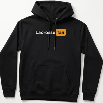 Bold typography Lacrosse Fan T-shirt in black, orange, and white — printed on a unisex hoodie