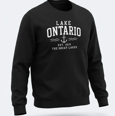 Retro T-shirt featuring Lake Ontario anchor and established text in white — printed on a unisex sweatshirt