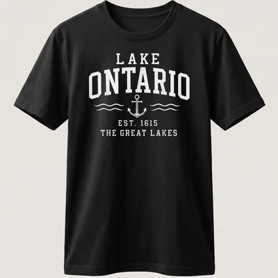 Retro T-shirt featuring Lake Ontario anchor and established text in white