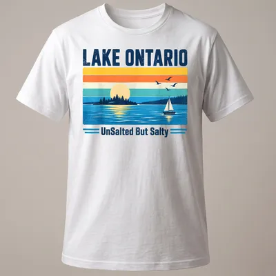 Retro vintage design of a sailboat on Lake Ontario at sunset with various colors