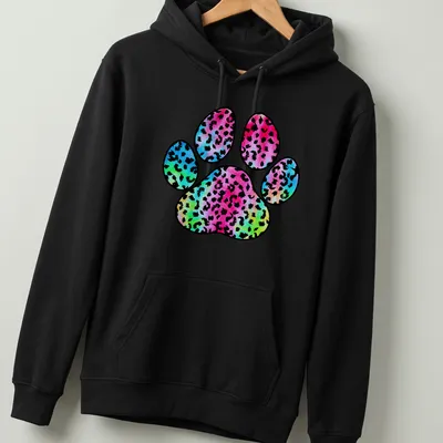 Watercolor leopard paw print in vibrant tie-dye colors on a — printed on a unisex hoodie
