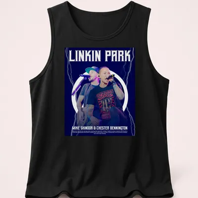 Linkin Park t-shirt with bold graphic of Mike Shinoda and Chester Bennington — printed on a tank top