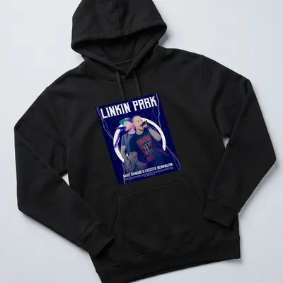 Linkin Park t-shirt with bold graphic of Mike Shinoda and Chester Bennington — printed on a unisex hoodie