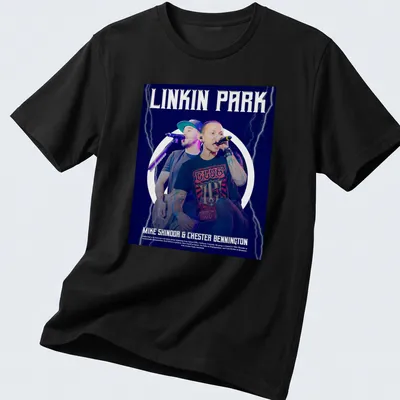Linkin Park t-shirt with bold graphic of Mike Shinoda and Chester Bennington