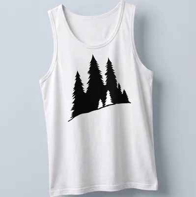 Simplistic black forest silhouette in a lumberjack theme on a — printed on a tank top
